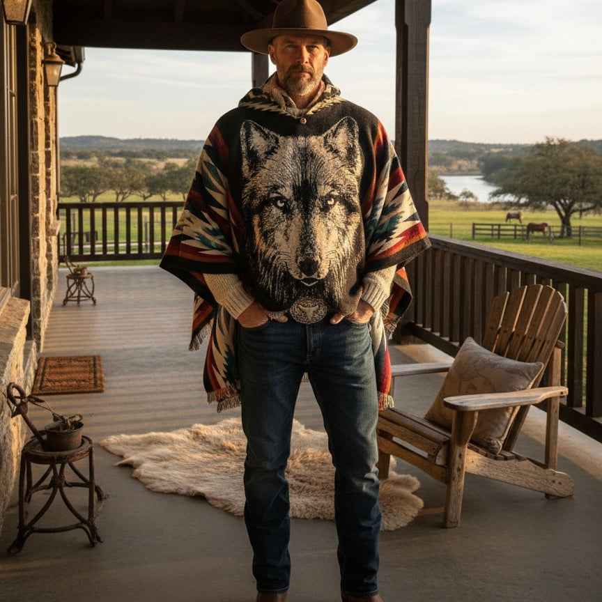 Lonely Wolf HandMade Wool Poncho