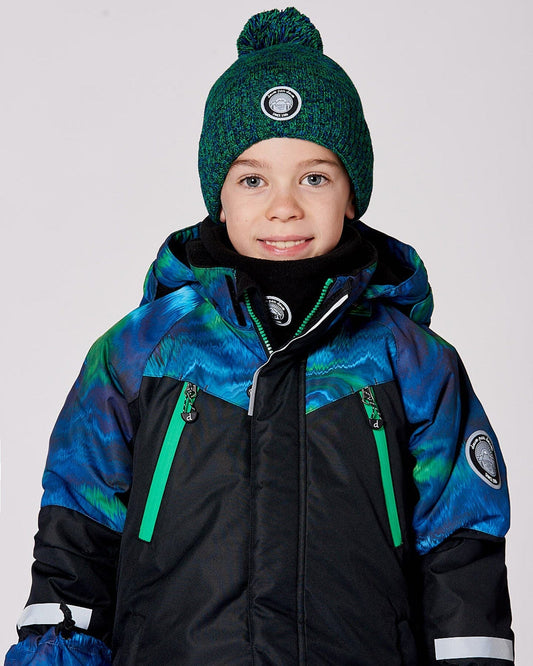 Lined Knit Pompom Hat Green And Blue