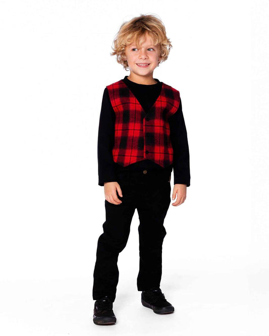 T-Shirt With Plaid Vest Red And Black