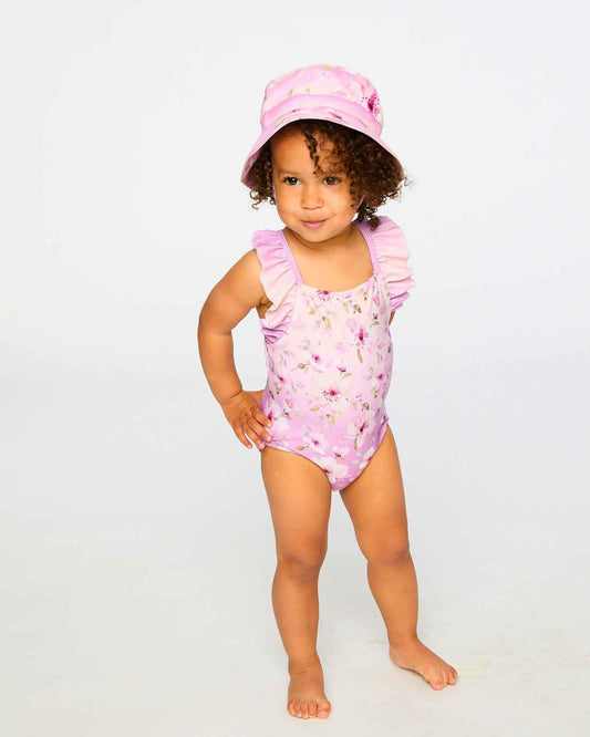 Beach Hat Purple Flower Print