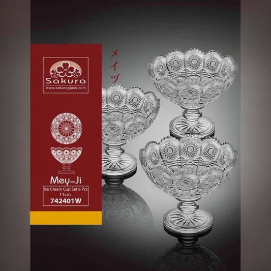 Sakura Mey-Ji Crystal-Cut Footed Dessert Cups — Set of 6 | 11cm