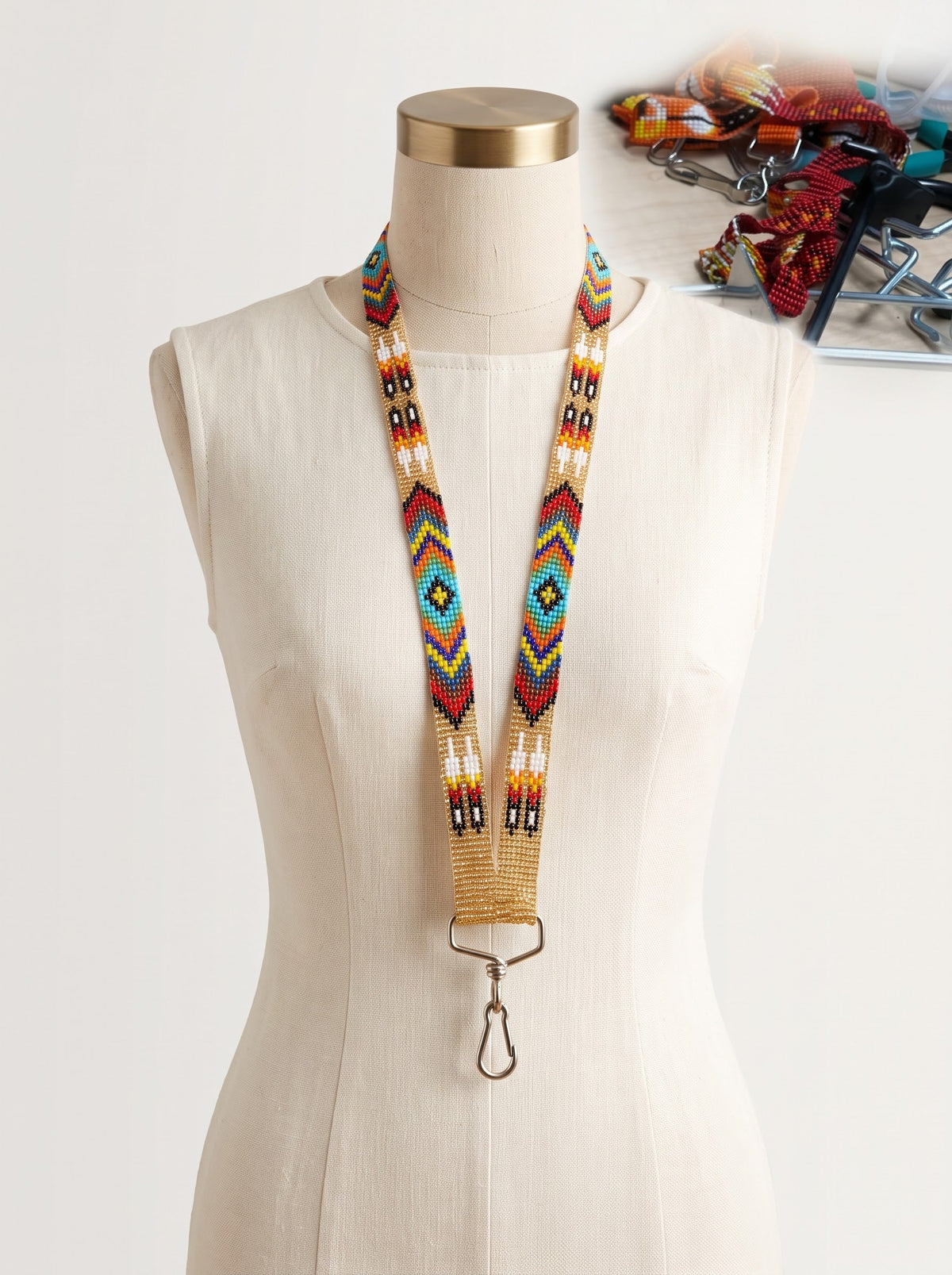 Golden blue Native Beaded Lanyard