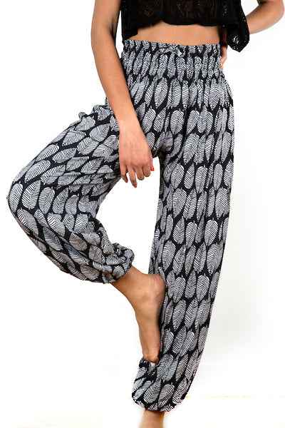 Black & White Leaf Print Bali Pants