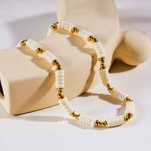 LULAMA: White Turquoise Stone & Gold Beaded Modern Boho Chain Necklace
