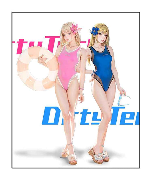 Anime Tropical Style One-piece Swimsuit with Mesh Sheer Overlay Summer Swimwear