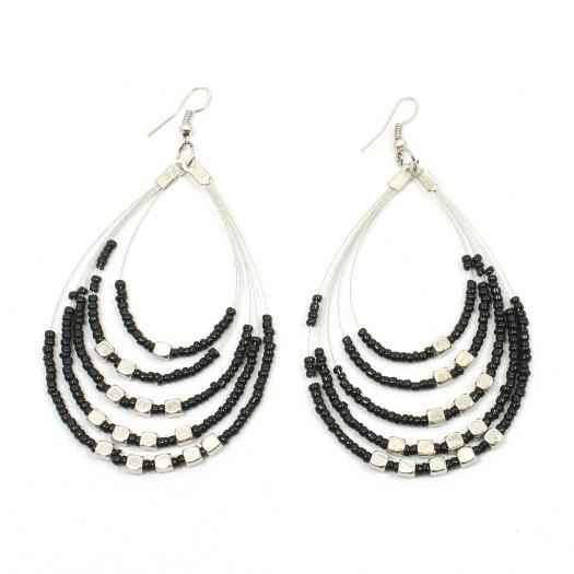 Beaded Hoop Earrings With Metalic Cubes