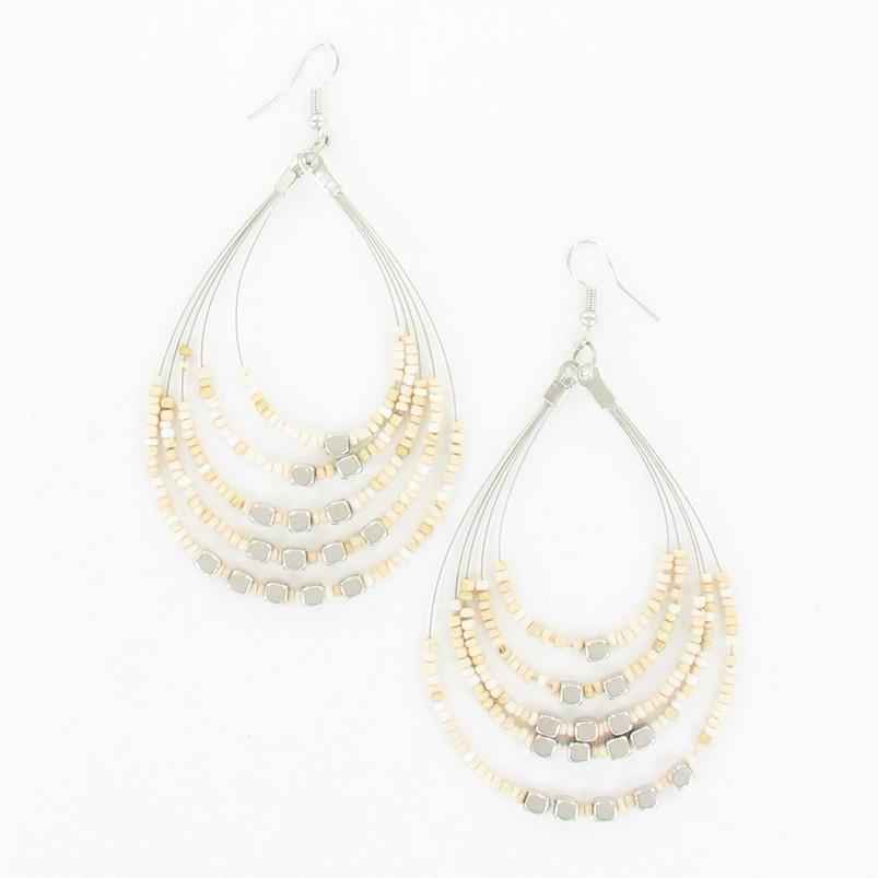 Beaded Hoop Earrings With Metalic Cubes