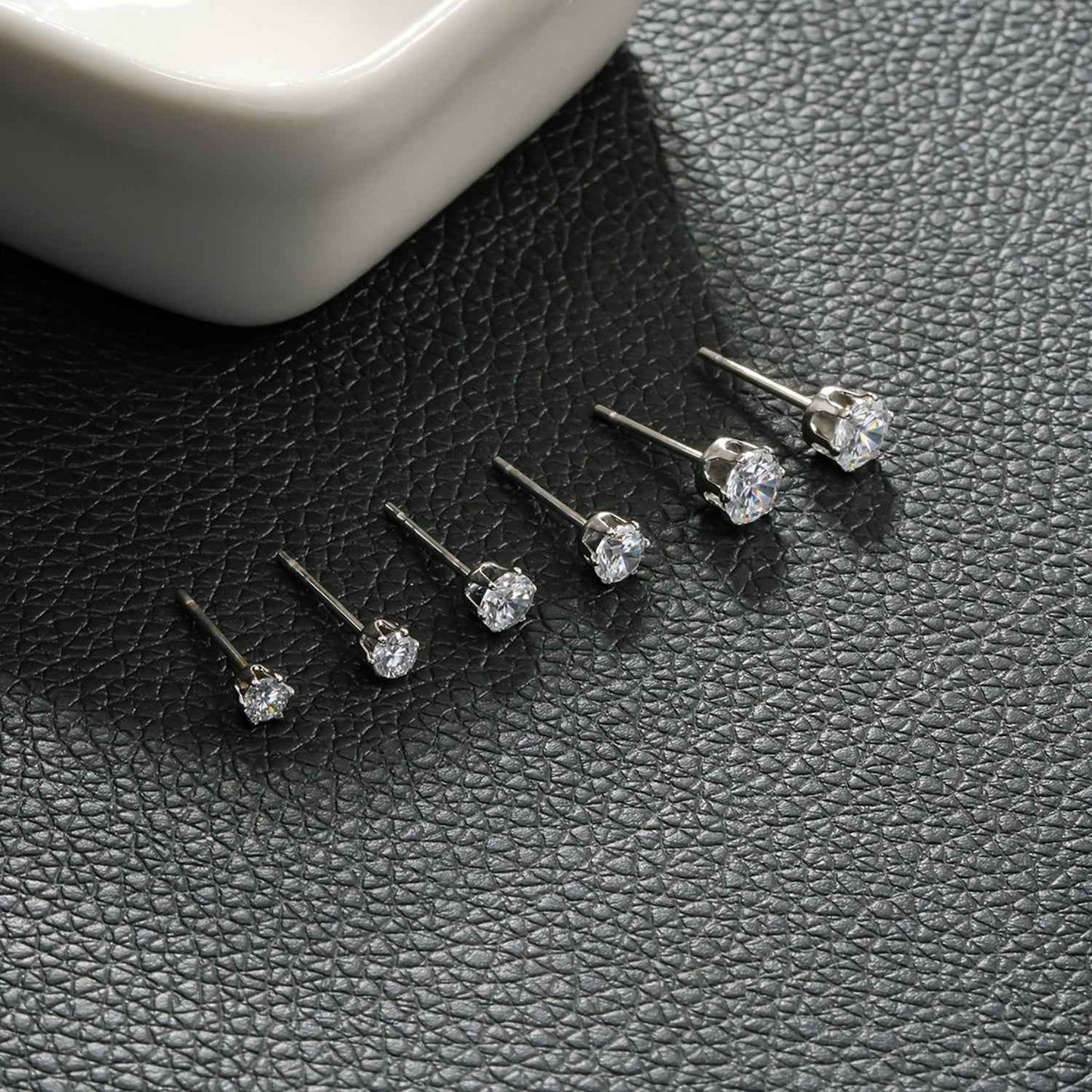 REIGN Silver (White Gold): 3-Pair Zirconia Earrings Stud Set