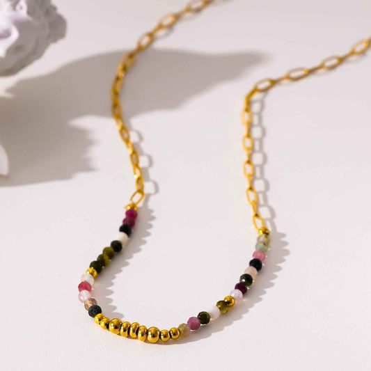 SEHAR Gold: Mixed Stone & Gold Beaded Necklace