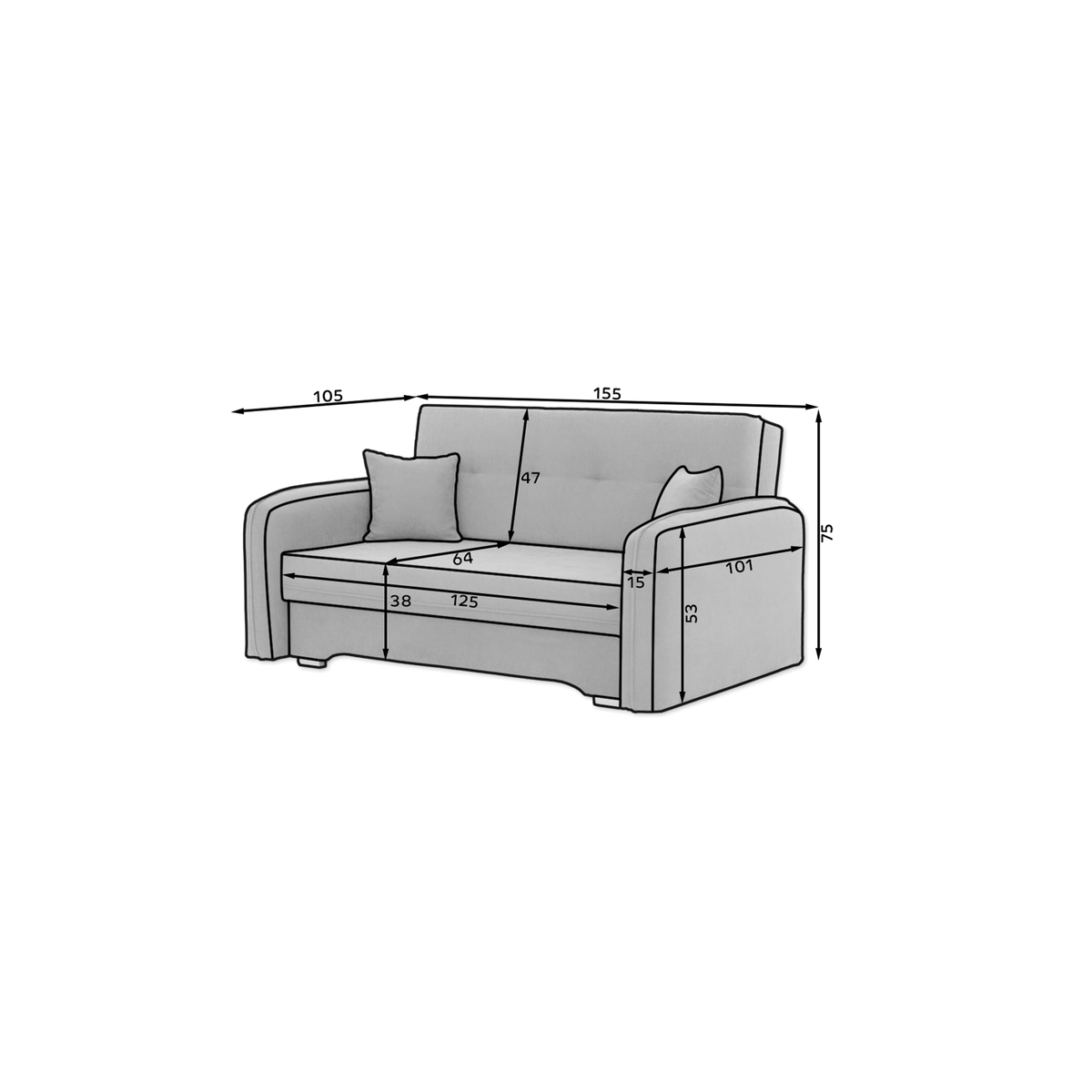 Laine Condo Style 2 Seater Storage Sleeper Sofa - Medium Grey
