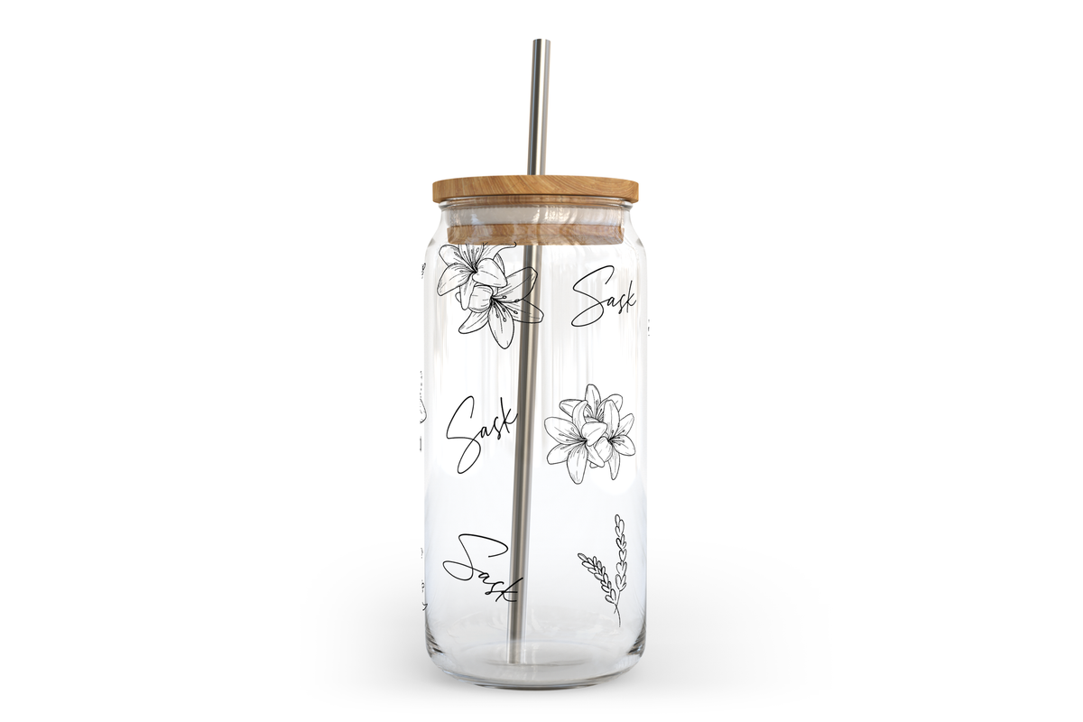 Sask Pattern Glass Can with Bamboo Lid