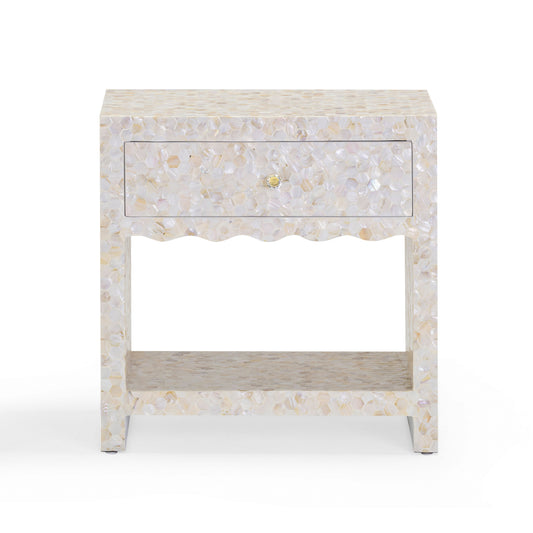 Opal 22" Natural Mother of Pearl Inlaid Storage Drawer Nightstand - Natural