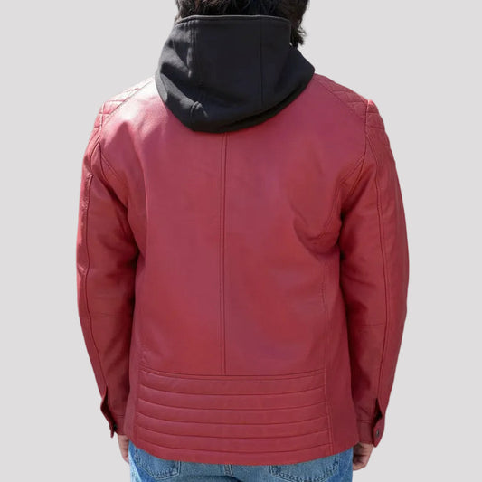 BOL Mens Alvin Lambskin Leather Jacket with Removable Hood