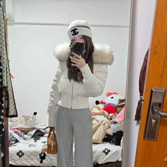 Women's Thickened Fleece-Lined Slim-Fit Cotton Coat with Detachable Faux Fur Collar