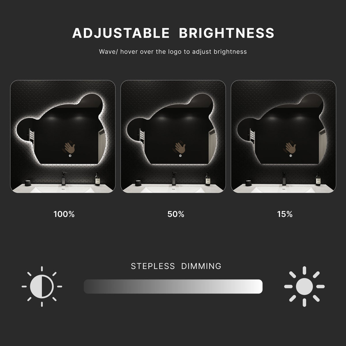 40" x 32" Bear Glow LED Bathroom Mirror, Wave Sensor, Anti-Fog, Dimmable