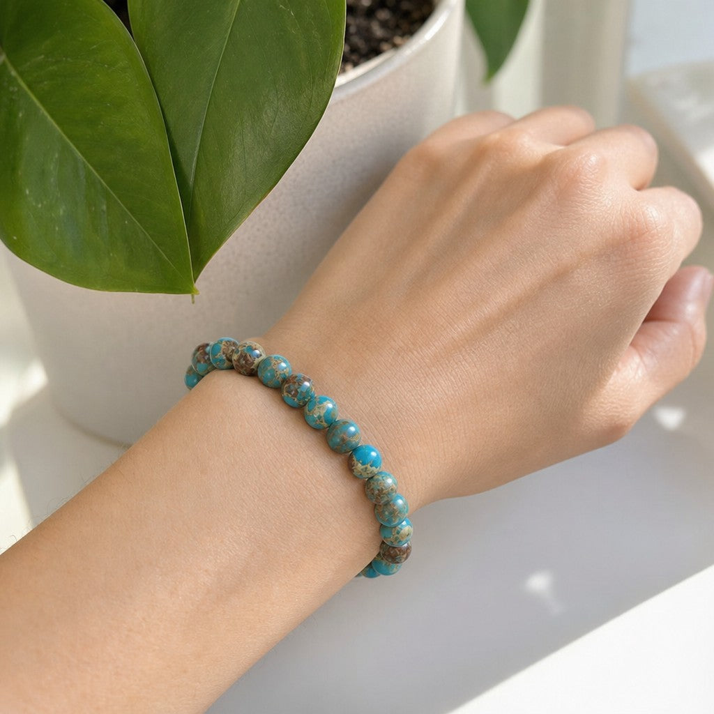 Blue Impression Jasper Round Bracelet - 8mm (Enhanced)