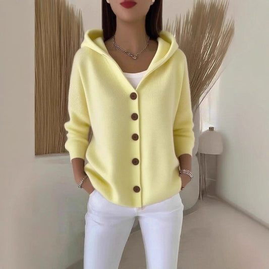 Women's Solid-Color Hooded Knitted Cardigan