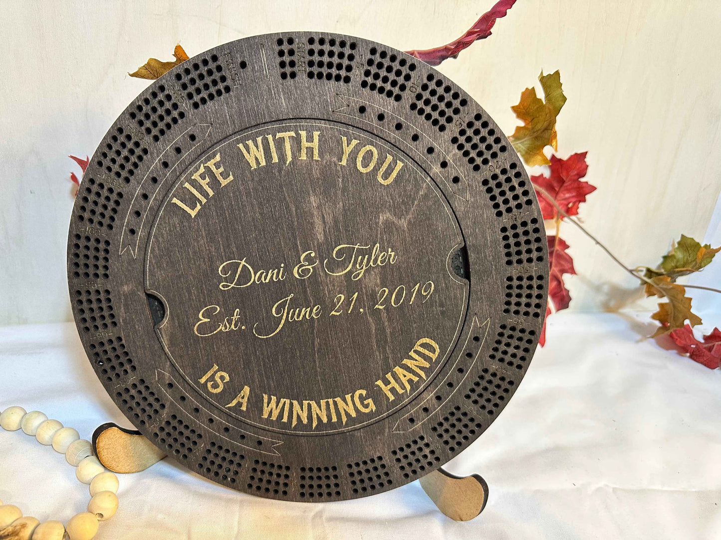 Customized Round Cribbage Board,10.75 in.,4 Player Board