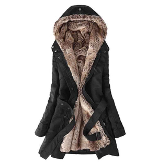 Women's Wool-Lined Mid-Length Cotton Coat – Detachable Lining Long-Sleeve Outerwear