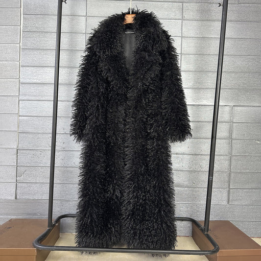 Women's Elongated Faux Fur Coat with Tailored Lapel