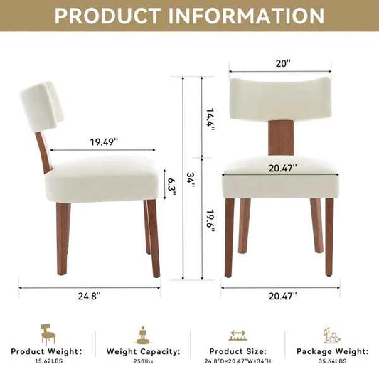 064-Set Of 2 Linen Fabric Modern Armless Dining Chairs With Curved Backrest And Solid Wooden Legs For Dining Room Living Room ,Beige
