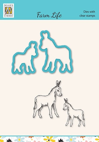 Nellies Choice Die & Stamp Set - Farm Life - Donkeys