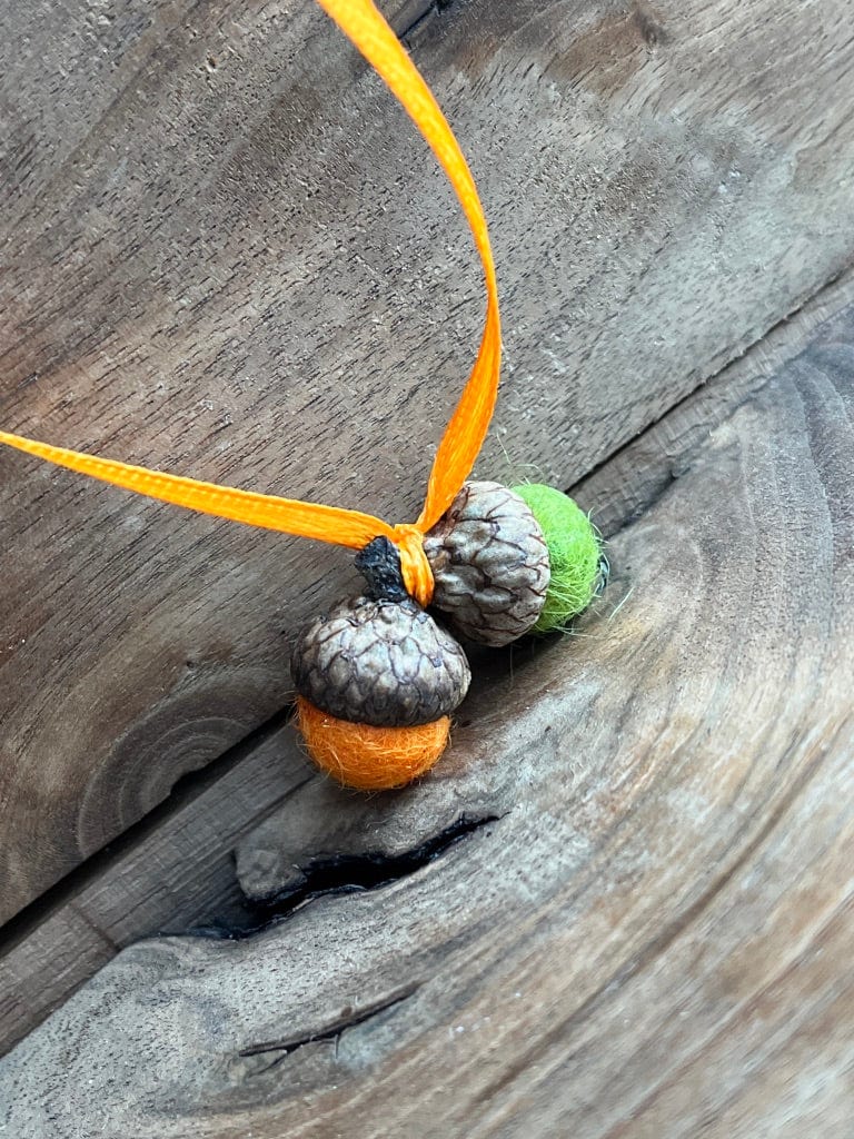 Tiny Double Felted Acorn | Light Orange & Citrus green | Aromatherapy Diffuser