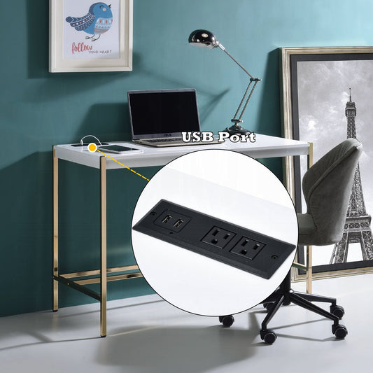 Lunar Elegant Multi-Purpose Desk w/USB Port - White/Gold