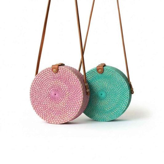 Round Rattan Purse - Turquoise