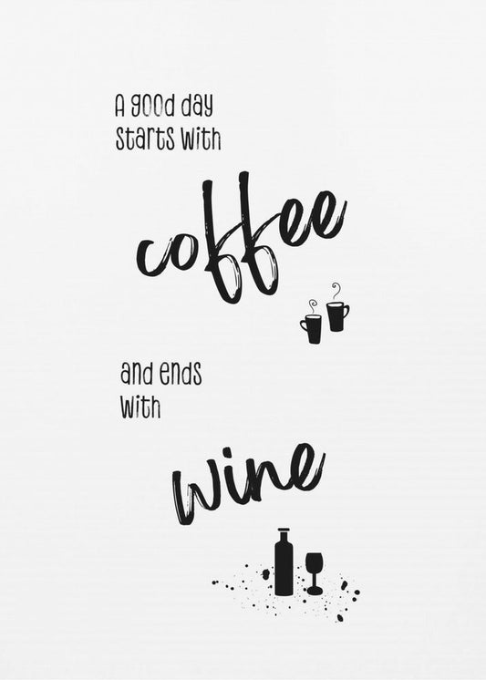 Wandkunst Ein guter Tag beginnt mit Kaffee und endet mit Wein