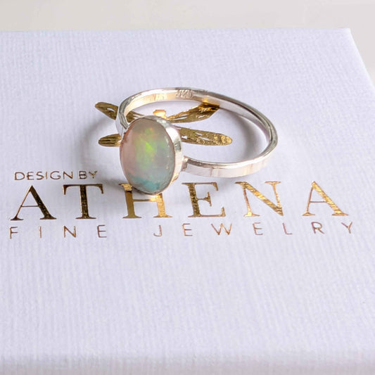 Fire Opal Ring in Sterling Silver – Handcrafted Oval Opal Ring
