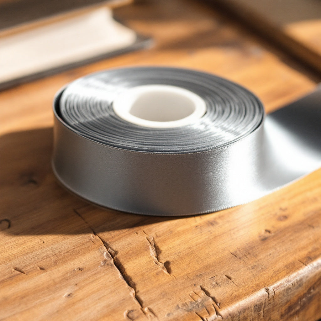 Satin Ribbon Double Face-Metal Grey #017- 3.8 cm Wide