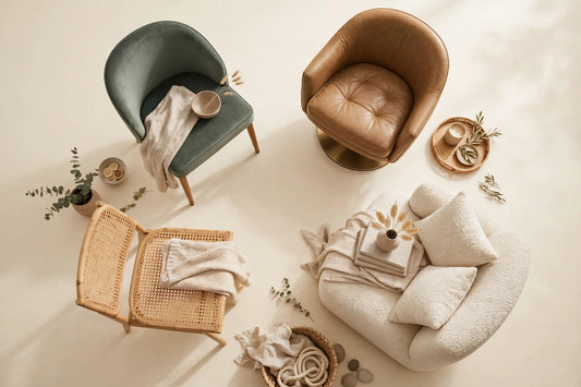 Accent chairs flat-lay — AURABAGS SHOP morning picks