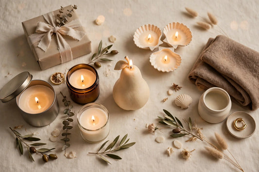 Cozy glow candle gift picks on a warm cream background