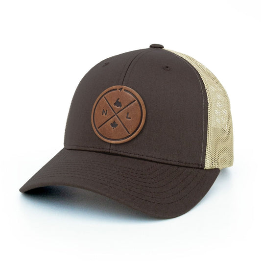 Newfoundland Compass Leather Patch Trucker Hat