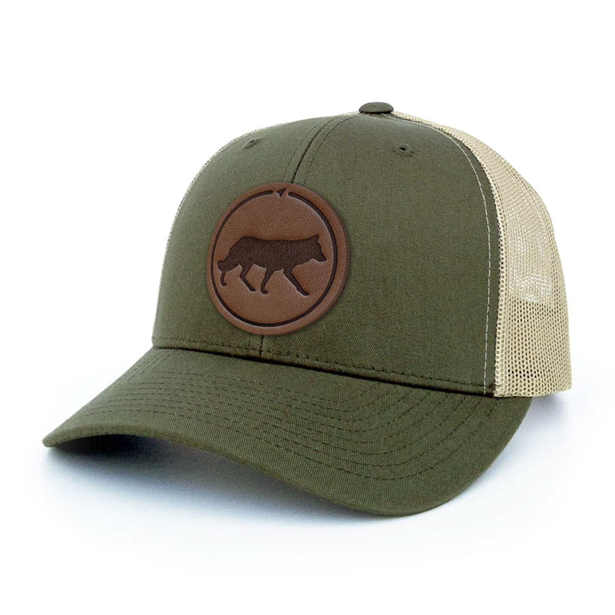Wolf Leather Patch Trucker Hat