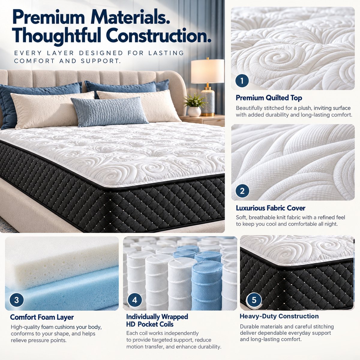 UltraFlex® IMPERIAL Orthopedic Pocket Coil Mattress with Multi-Posture Support and Quilted Foam Comfort — Made in Canada