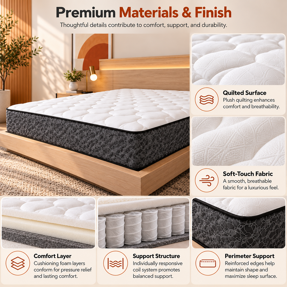 UltraFlex® DESIRE Medium Firm Pocket Coil Hybrid Mattress with Quilted Comfort — Made in Canada