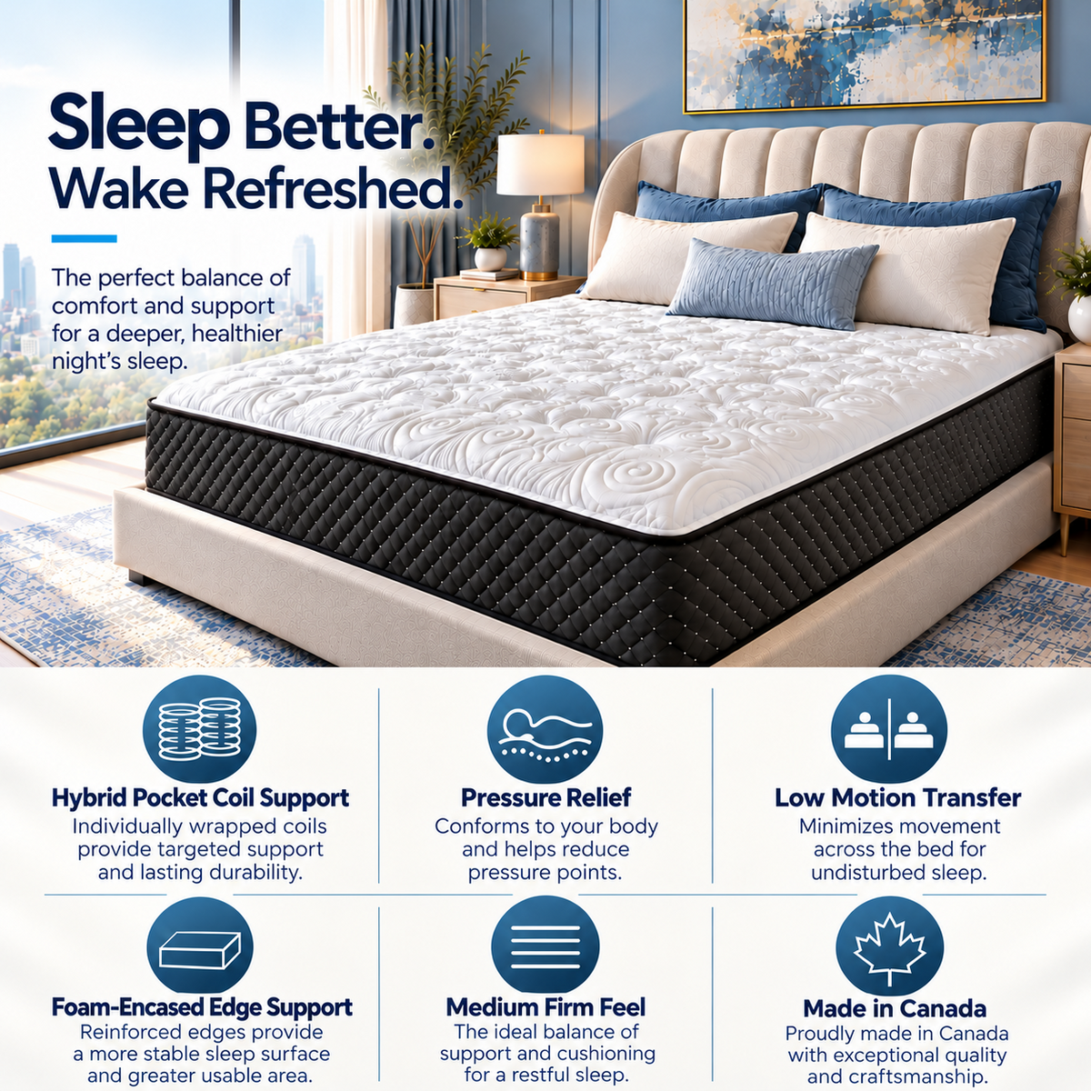 UltraFlex® IMPERIAL Orthopedic Pocket Coil Mattress with Multi-Posture Support and Quilted Foam Comfort — Made in Canada