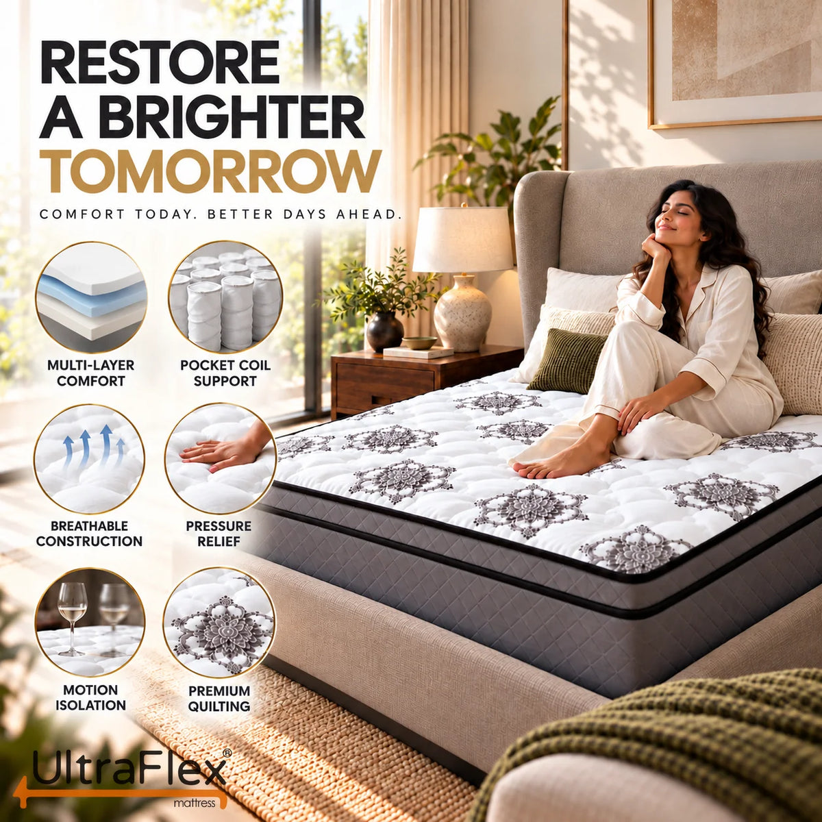 UltraFlex® OASIS Medium Firm HDCoil Hybrid Mattress with Eurotop Comfort — Made in Canada