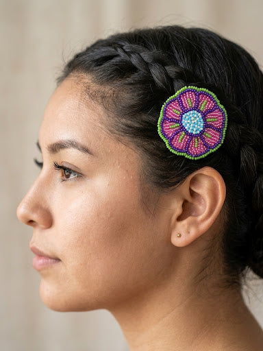 Pink Beaded Flower Barrette