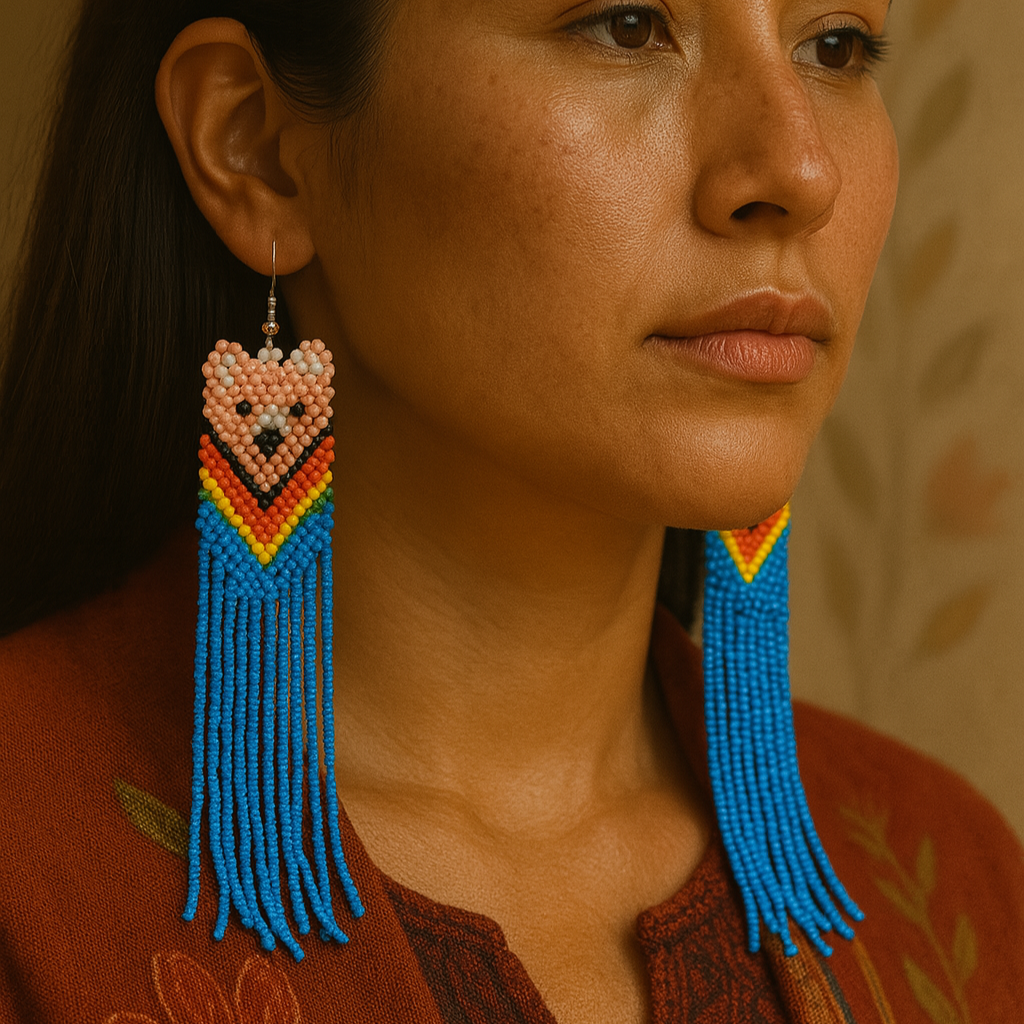 Light pink Native Bear Beaded Earrings