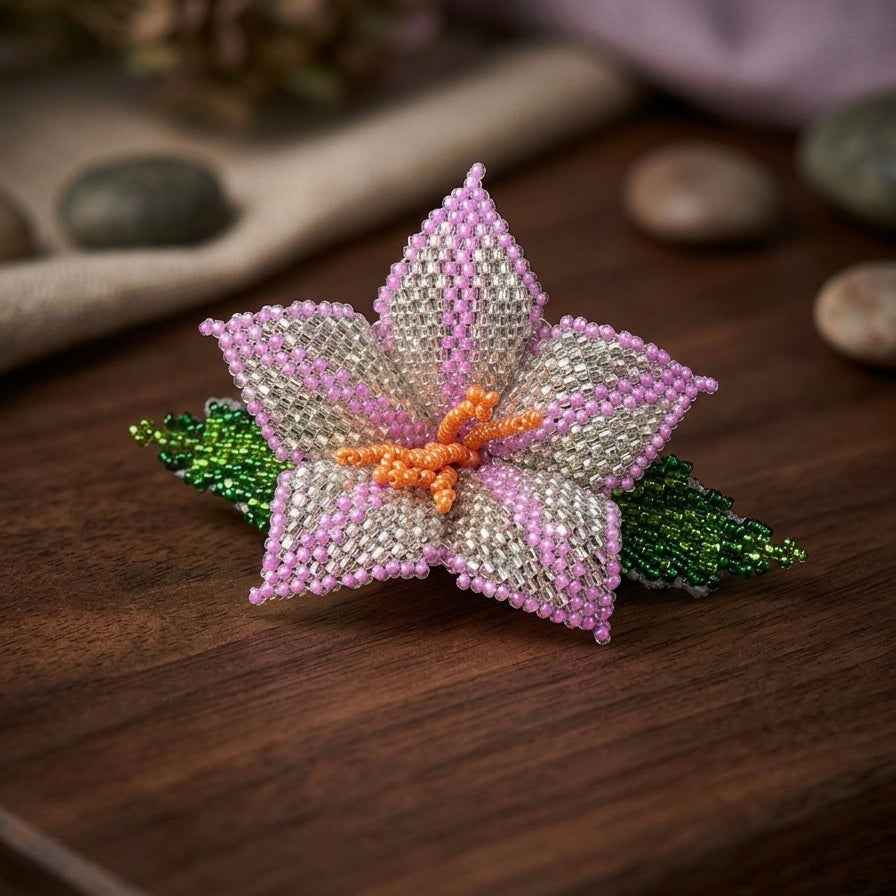 Pink  Ember Bloom Beaded Hair Barrette