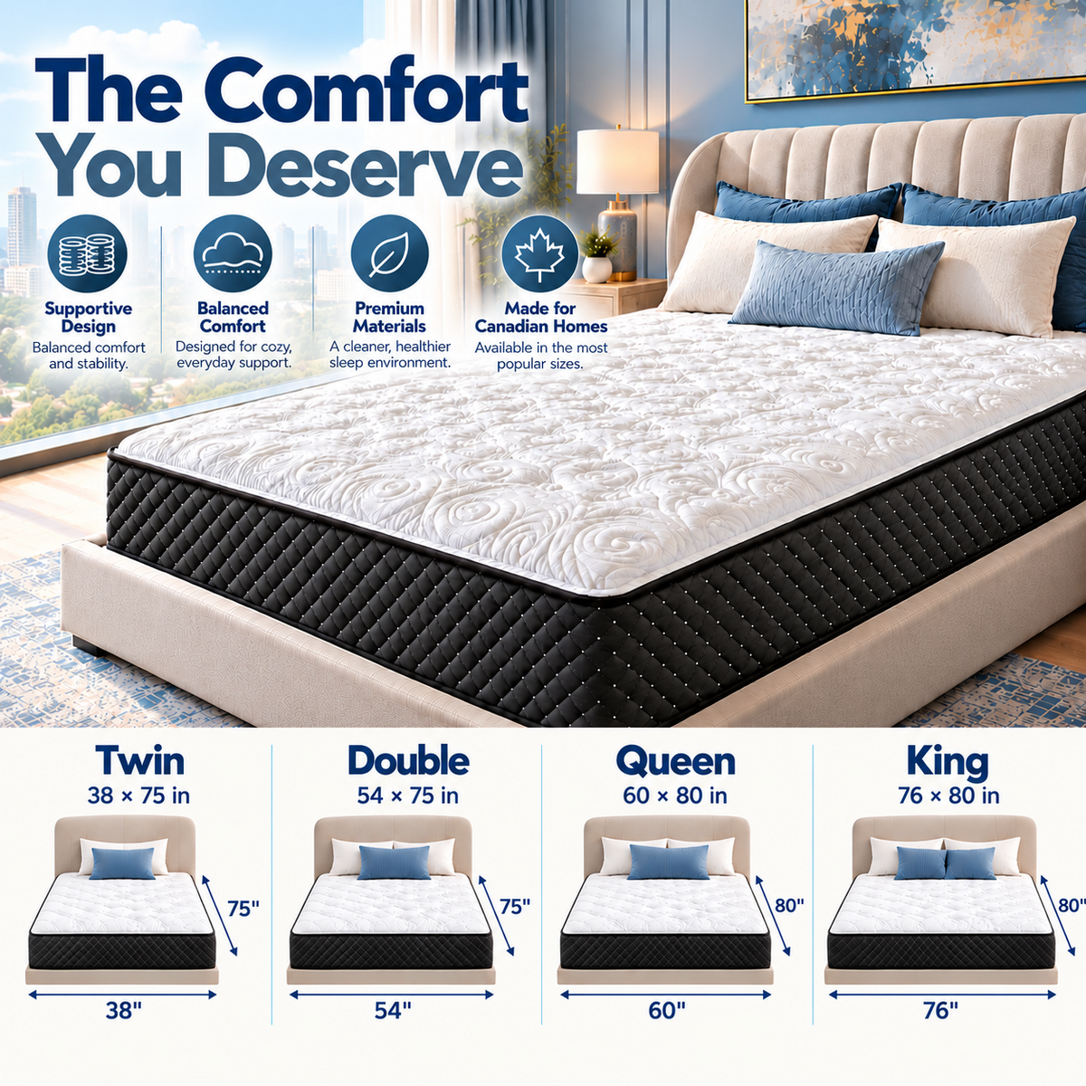 UltraFlex® IMPERIAL Orthopedic Pocket Coil Mattress with Multi-Posture Support and Quilted Foam Comfort — Made in Canada