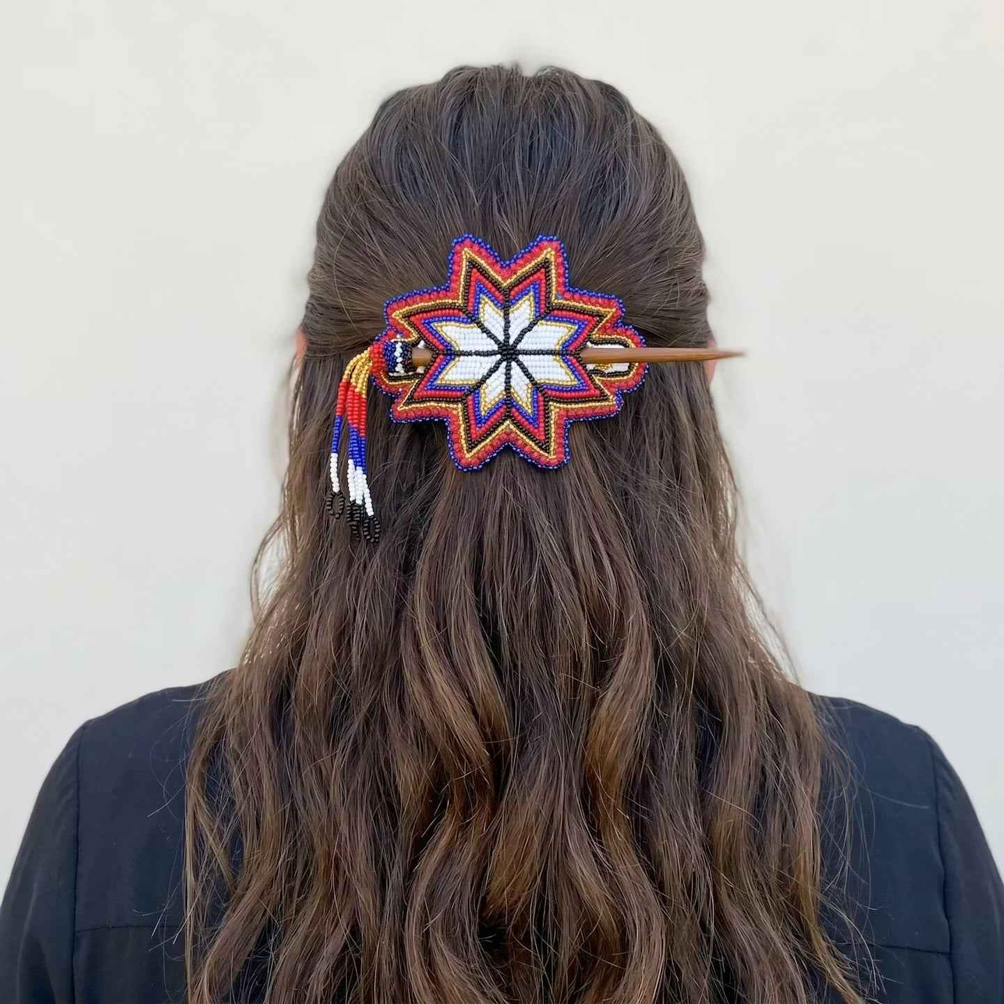 White Handmade Beaded Star Barrette