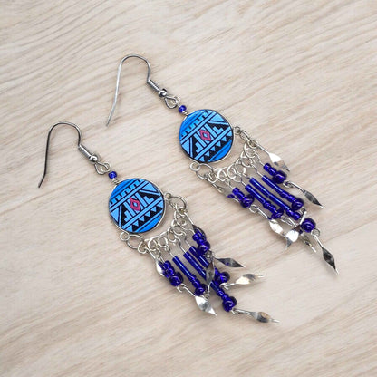 Sky Blue Southwestern Round Shaped Dangle Earrings