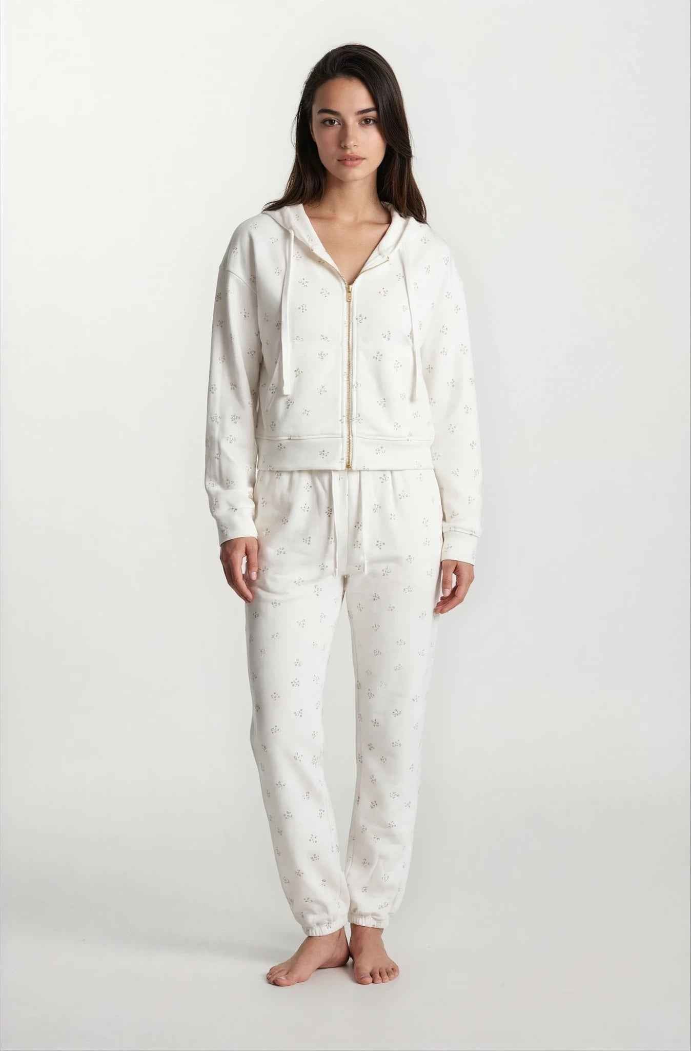 Camille – Cotton Signature Print Zip Hoodie & Jogger Leisure Set 2PC In Floral
