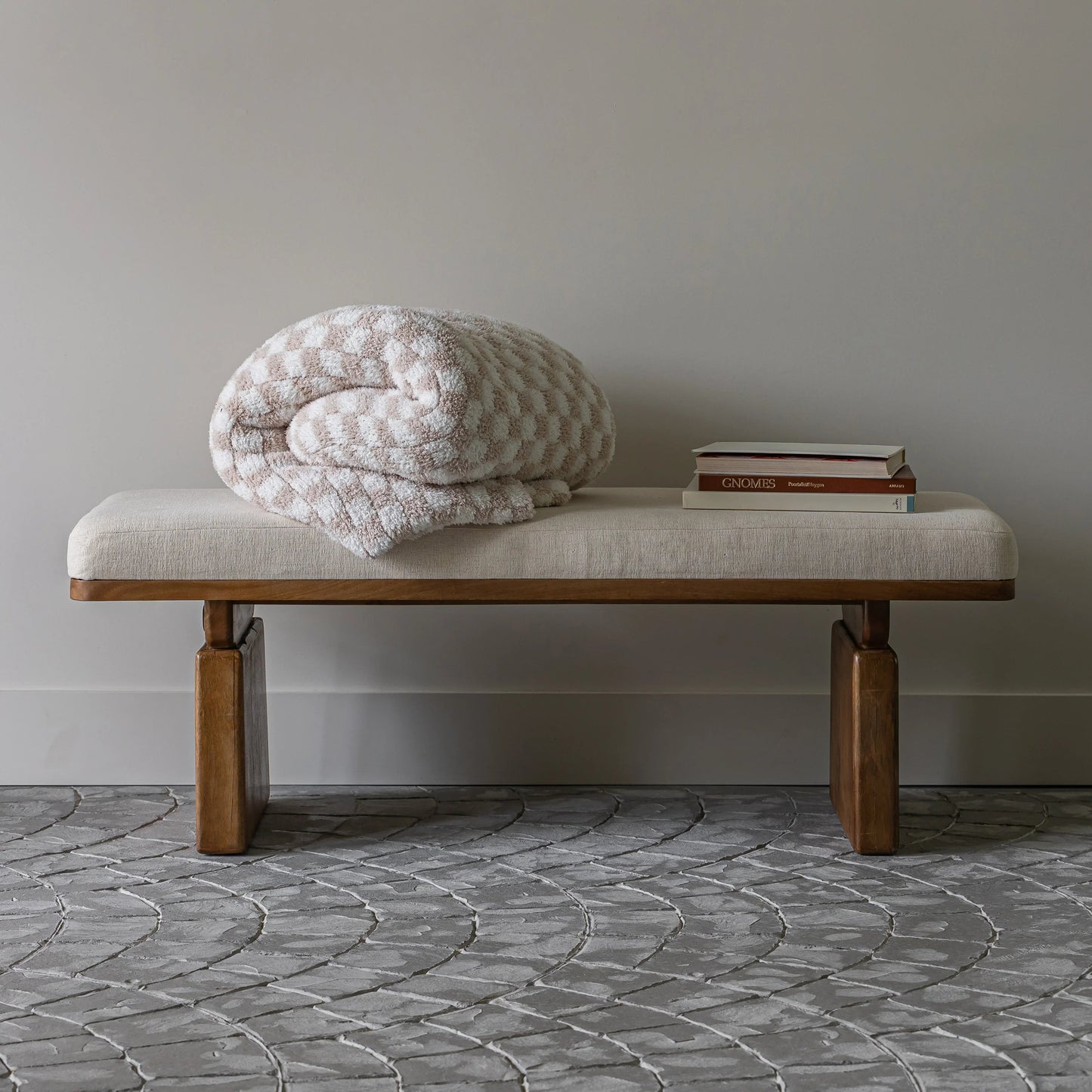 Blushing Beige & White Check Print Extended Throw
