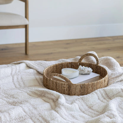 Blushing Beige & White Plaid Print Überwurfdecke