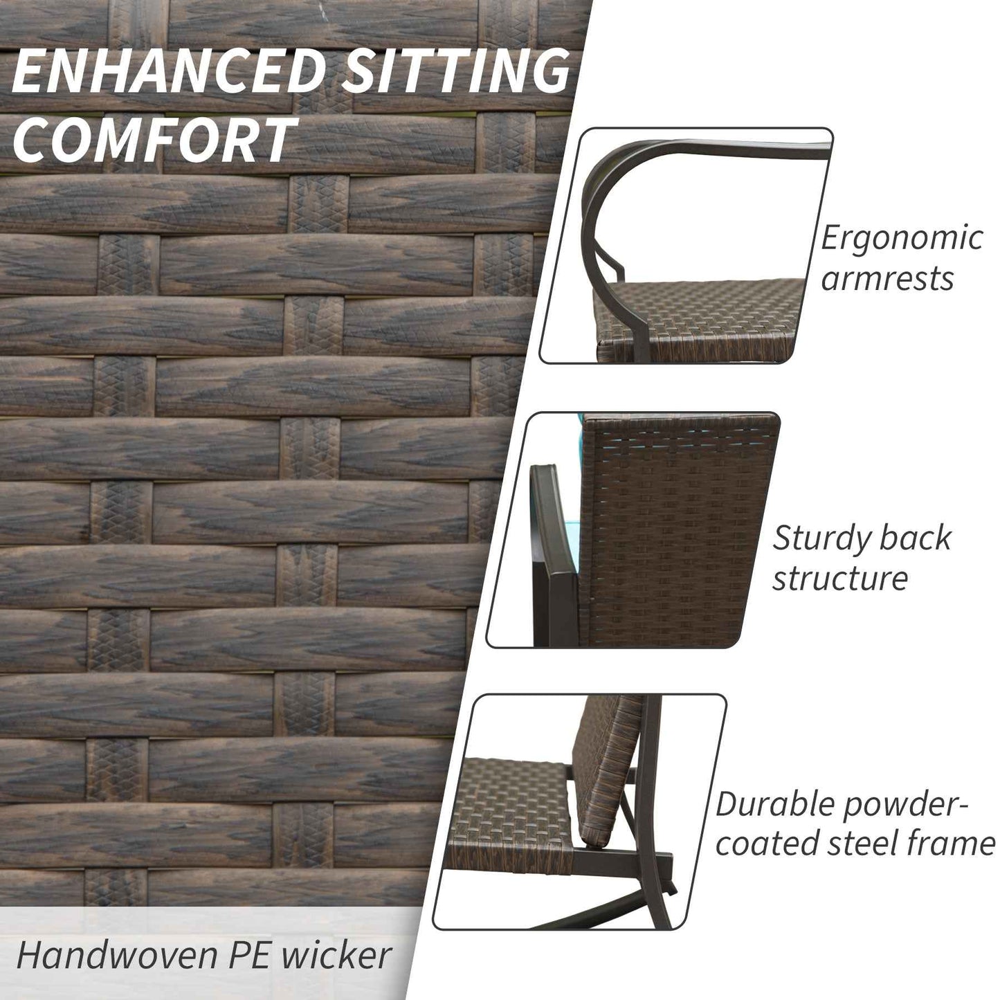 Metal 2-Person Outdoor Patio Rocking Chair Set with Cushions – Blue Steel Porch Seating